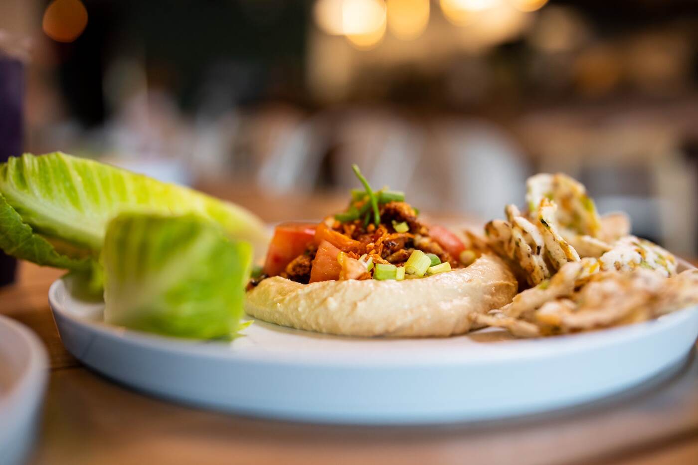 Hummus with grilled pita and romaine hearts at McFlamingo