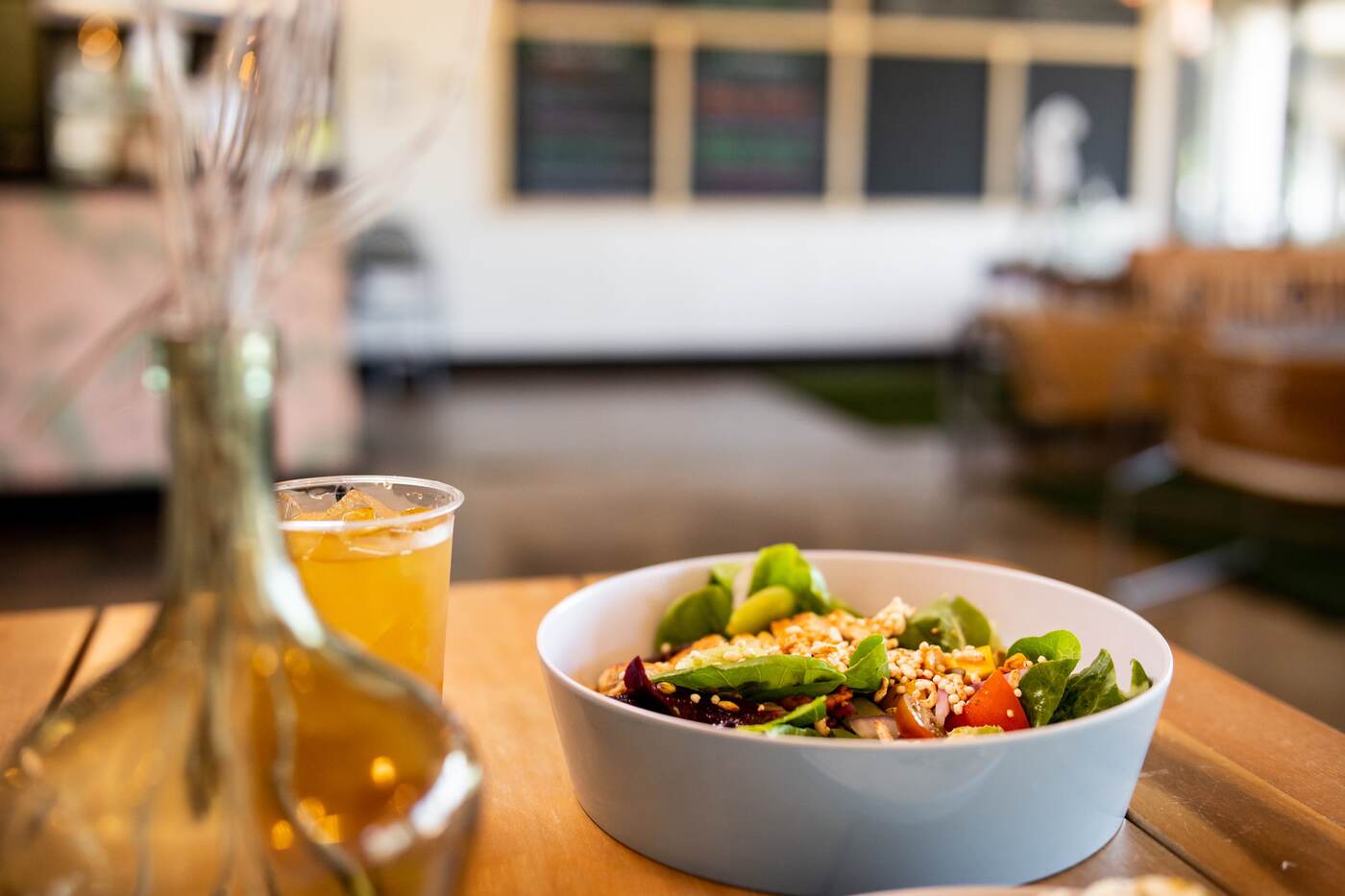 Salad bowl and iced tea in the McFlamingo dining room on A1A
